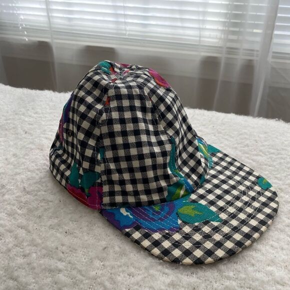 Vintage Checkered with Floral Baseball Cap Cotton Hat - Picture 8 of 9